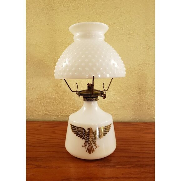 Eagle Other - Eagle Hurricane Oil Lamp Milk Glass with Hobnail Shade Vintage